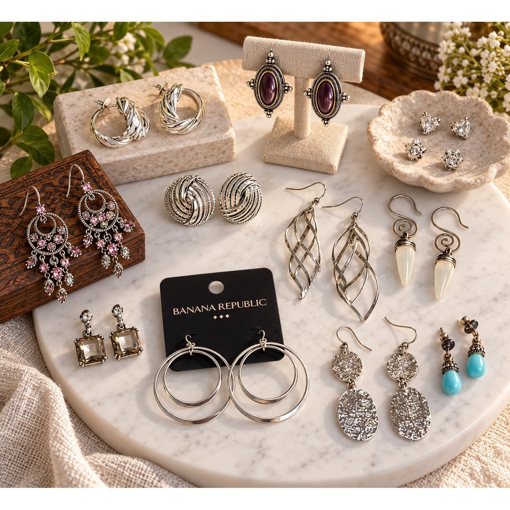 Modern Mixed Earring Lot Womens Silver Tone Boho Eclectic 11 Pairs Jewelry Gifts